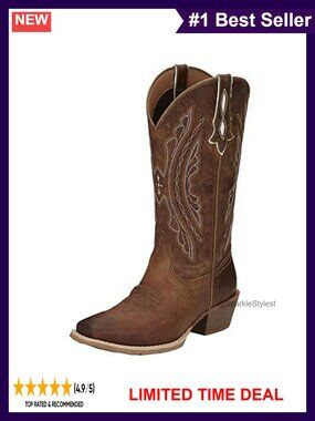 Justin Square Toe Cowhide Leather Western Boots Orthotic Insole Mid-Calf